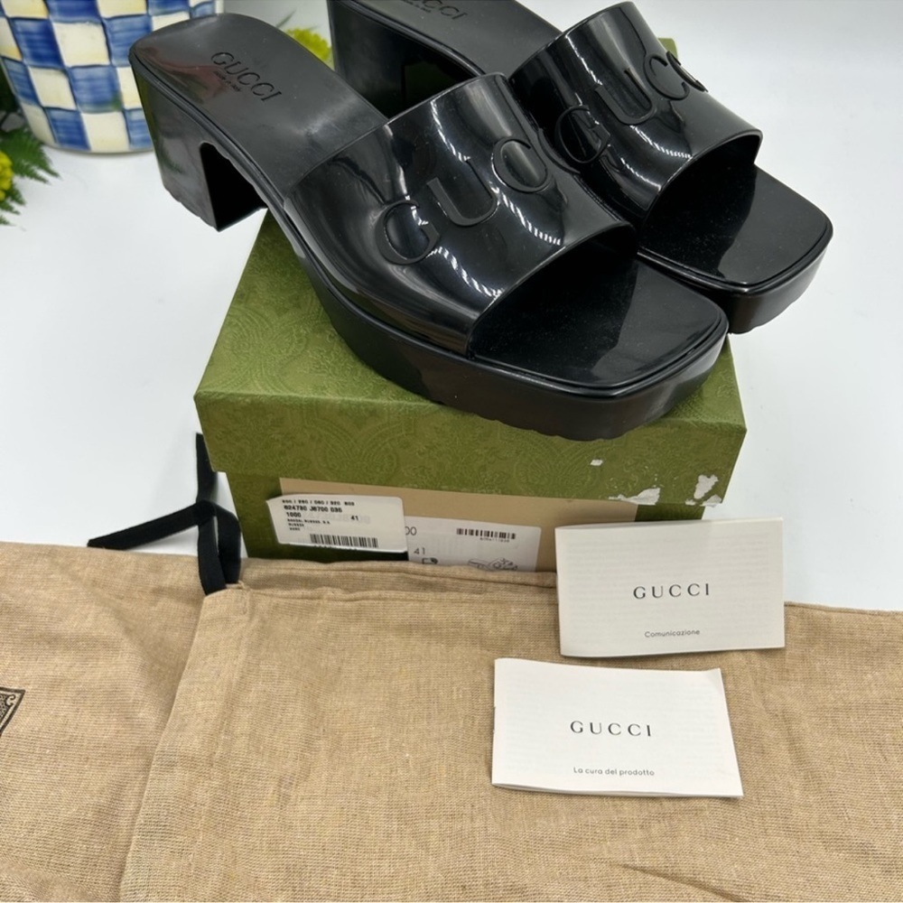 Gucci Black Women's Slide Sandals low heel. Size 41 made in Italy. - Picture 10 of 12